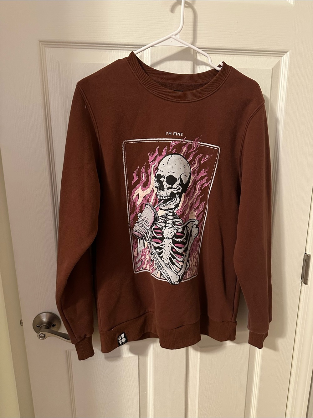 OTTO Brown Crewneck Sweatshirt with Pink Flame Skeleton Graphic